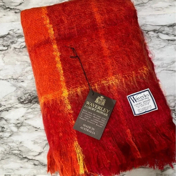 Waverley wollen mills Accessories - Waverley Australian Luxury 100% Pure Mohair Angora Goat Red Orange Travel Rug